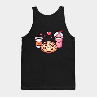 Cute Kawaii Food Art | Pizza Party with Pepperoni Pizza, Cola and Milkshake Tank Top